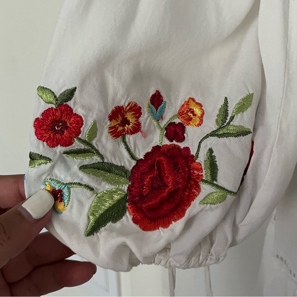 Forever 21 white coverup embroidered swim dress tie sleeves chic button down - Picture 5 of 6